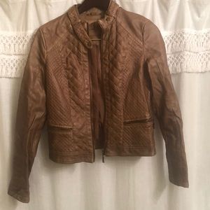Cognac imitation leather Moto jacket size small